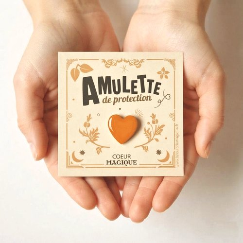 Cadeau, carte amulette ésotérique, porte-bonheur, pin's cœur, protection, chance , idée cadeau unique et positif, spiritualité