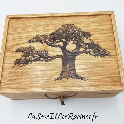 Boîte pour bijoux, aromathérapie ou thé pyrogavée arbre pin