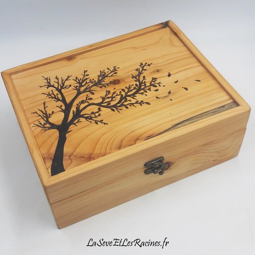 Boîte pour huiles essentielles aromathérapie en bois pyrogravée arbre