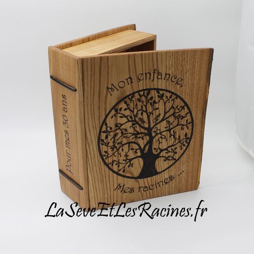 Boîte en forme de livre en bois original personnalisable pour photos, souvenirs, bijoux ...