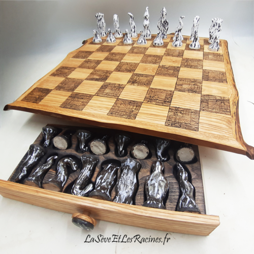 Jeu d'échecs en bois et céramique 40cm live edge