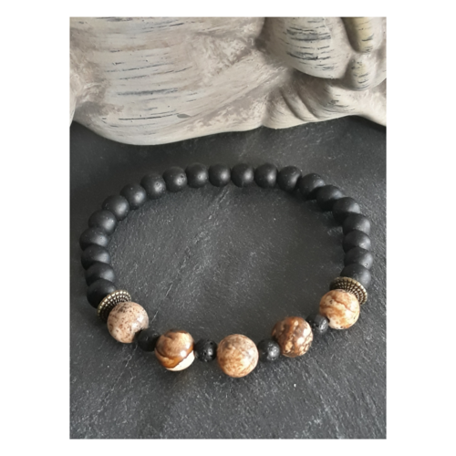 Bracelet perles jaspe marron et pierre de lave
