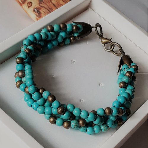 Bracelet tresser perles howilte turquoise
