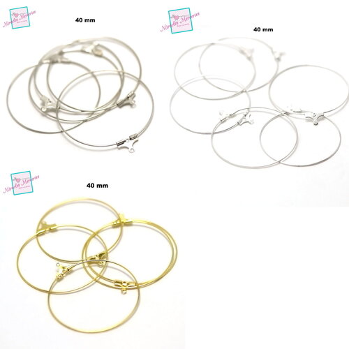 20 créoles cintre 40 mm, argenté/argenté clair/doré