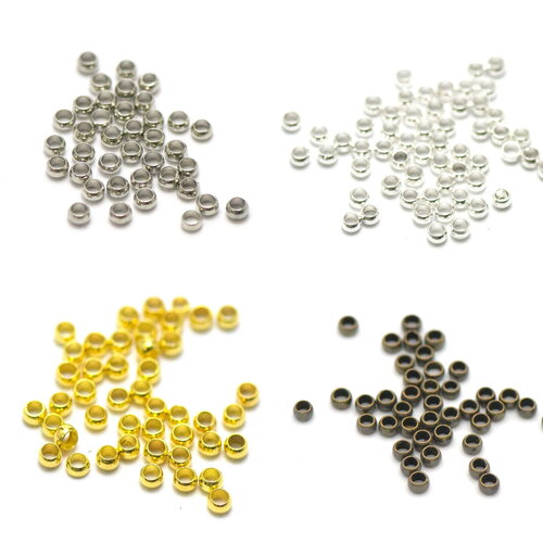 5g environ 146 perles à écraser 3 mm, argenté / argenté clair/ doré/ bronze