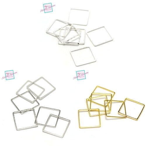 20 connecteurs fins carrée 20x20 mm, argenté  clair /  argenté /doré