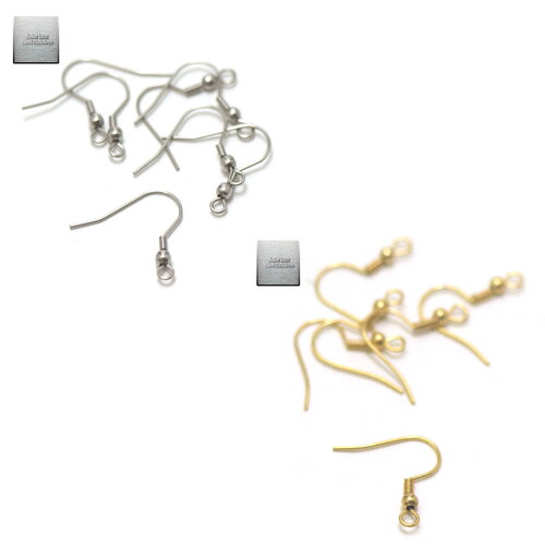 Acier inox: 20 argentés ou 10 doré crochets hameçon pour boucle d'oreille en acier inox 21x21 mm, steel stainless