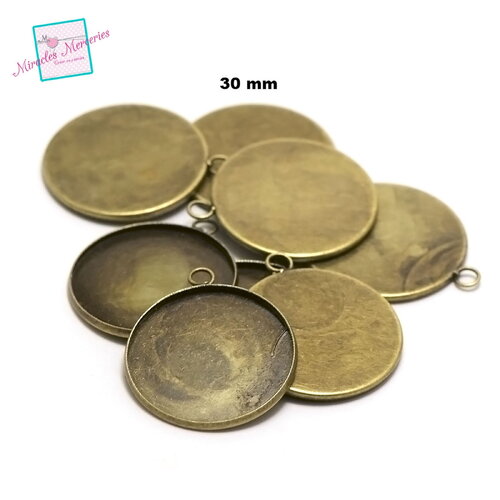 4 supports cabochon pendentif "ronde 30 mm", bronze