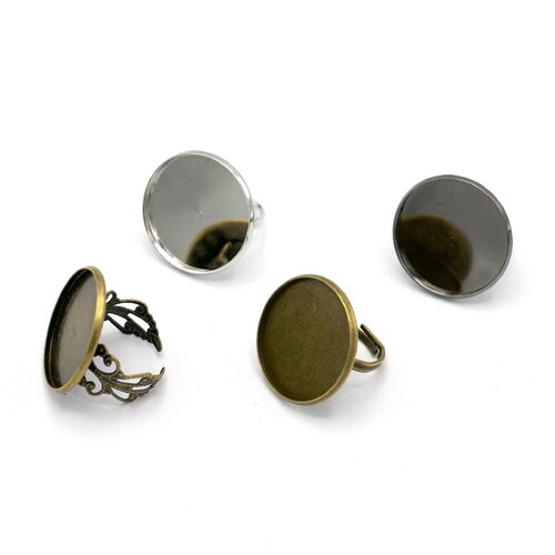 4 supports cabochons bague ronde 25 mm ronde, argenté/ bronze/ doré/gun-métal