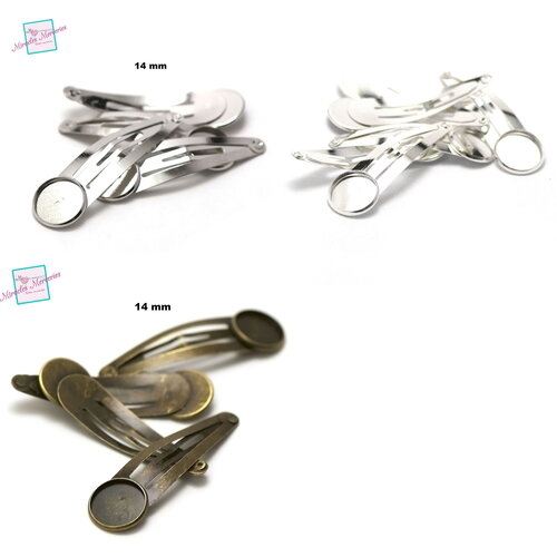 10 barrettes à cheveux support cabochon 14 mm argenté et 16 mm bronze