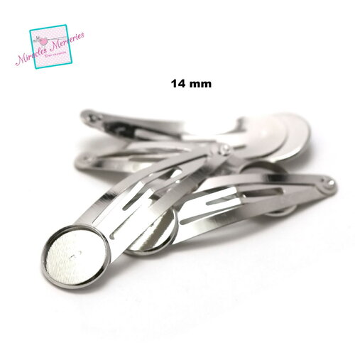 10 barrettes à cheveux support cabochon 14 mm argenté