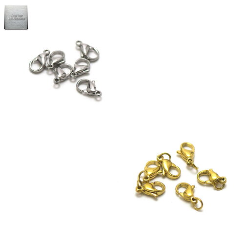 Acier inox: 10 fermoirs mousquetons en acier inoxydable 12 mm, couleur au choix