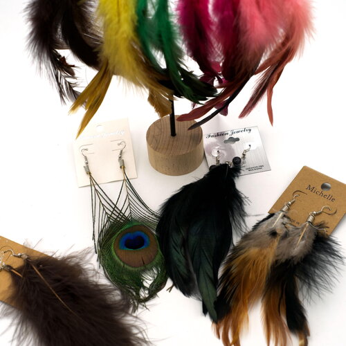 2 breloques/boucles d'oreille plume, 5 paires, différents modèles mélangés