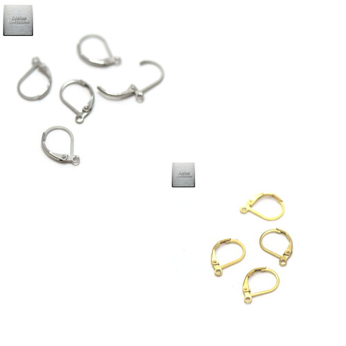 Acier inox: 10 crochets dormeuses pour boucle d'oreille 12x10 mm, acier argenté/doré, steel stainless