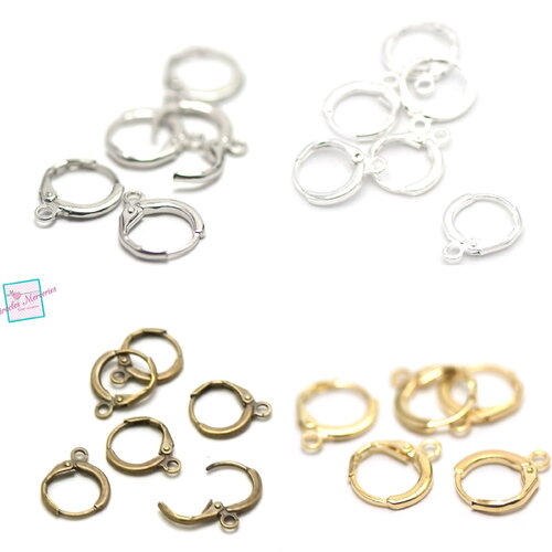 10 dormeuses rondes 14mm ,3 couleurs au choix (argent, doré, bronze) pour boucle d'oreille