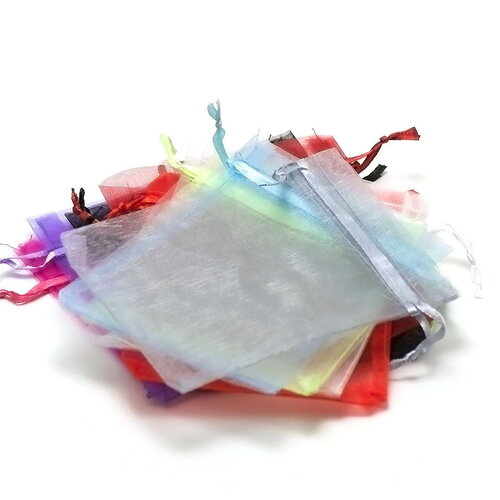 10 moyens pochettes cadeaux organza,assortiment "uni",120x95 mm