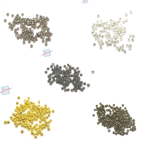5g environ 430 perles à écraser 2 mm, argenté / argenté clair/ doré / bronze / gun-métal