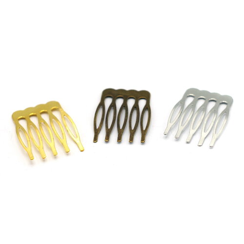 10 barrettes /peignes pour cheveux droit, 40x26mm, argenté / doré / bronze
