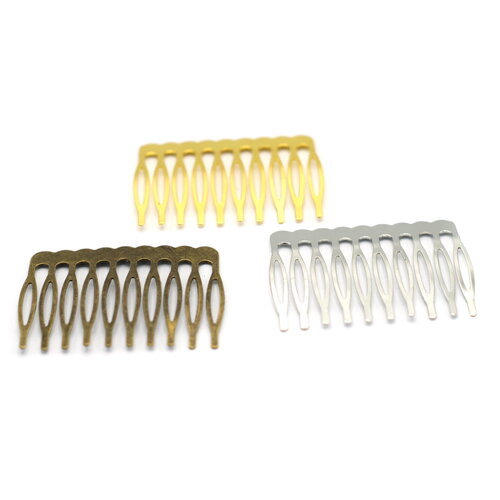 4 barrettes /peignes pour cheveux droit, 53x40mm, argenté / doré / bronze