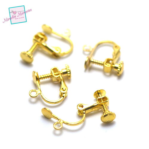 4 fermoirs pour boucle d'oreille en clip à vis, doré