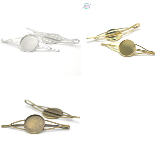 4 barrettes/épingles à cheveux "oeil" supports cabochons 12 mm et 20 mm, argenté/ doré/ bronze