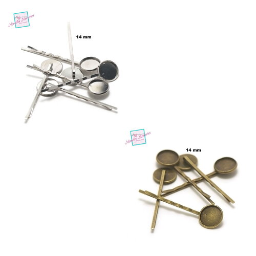 10 épingles à cheveux support cabochon 14 mm, argenté / bronze