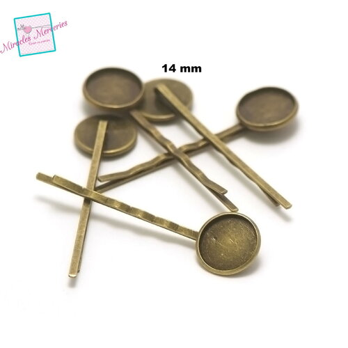 10 épingles à cheveux support cabochon 14 mm, bronze