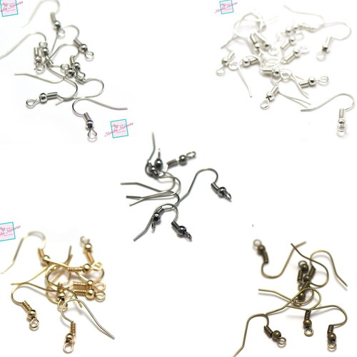 100crochets hameçon pour boucle d'oreille, argenté clair /doré/bronze/gun-métal/lot de 4 couleurs