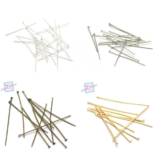 100 tige 30 mm tête plat pour boucle d'oreille, argenté /  doré  / bronze