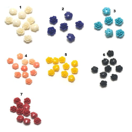 8 perles demi-trou résine fleur 9x5 mm , 7 couleurs aux choix
