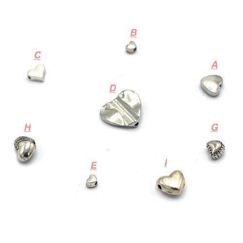 10-100 perles métal intercalaire argenté - coeur
