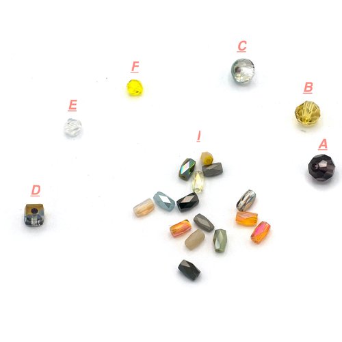 20-30 perles cristal" ronde facettée" 6 mm, cube, tube, toupie, couleurs aux choix