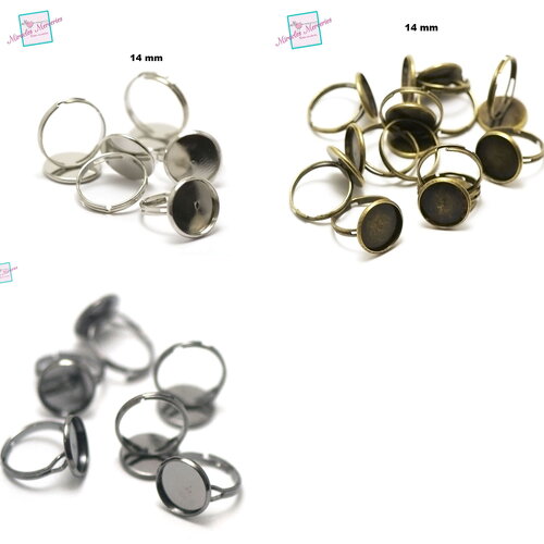 10 supports cabochons bague ronde 10 mm, argenté clair/ bronze / gun-métal