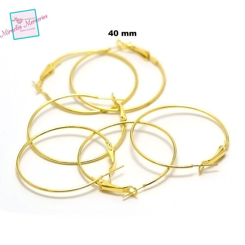 20 créoles 40 mm support boucle d'oreille, argenté/argenté clair/doré/bronze