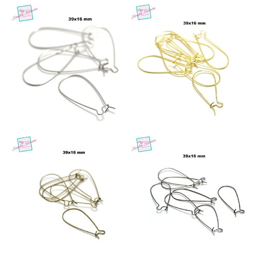 20 crochets dormeuses américaines 39x16mm, argenté / doré / bronze /  gun-métal