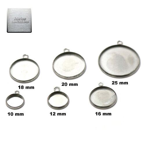 Acier inox: 10 pendentif support cabochon 10/12/14/20/25 mm, steel stainless