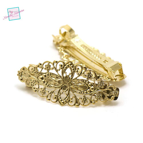 2 barrette/pince filigrane ovale 80x35x9 mm, doré