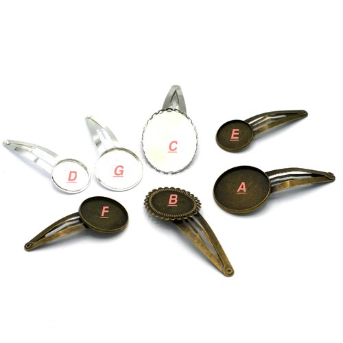 4 barrettes à cheveux support cabochon 20 mm; 25 mm; 30 mm; 18 x 25mm; 30 x 40 mm