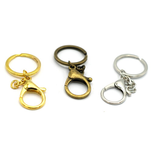 4 set porte-clé mousquetons-anneaux-chaînette, argenté / doré