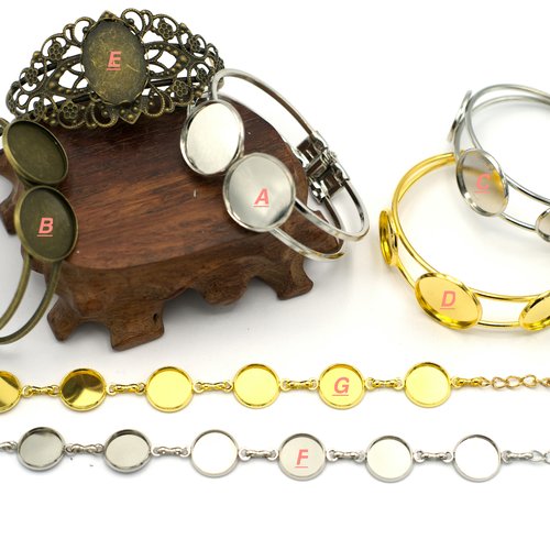 1 bracelet supports cabochon, argenté claire / bronze