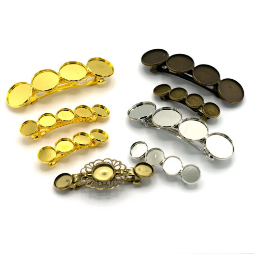 2-4barrettes/pince à cheveux quadruple ronde 12 mm ; 20 mm cabochons, argenté / doré / bronze
