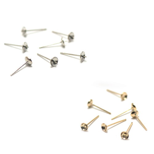 100 supports  puces d'oreille ,4 mm,  argenté / doré