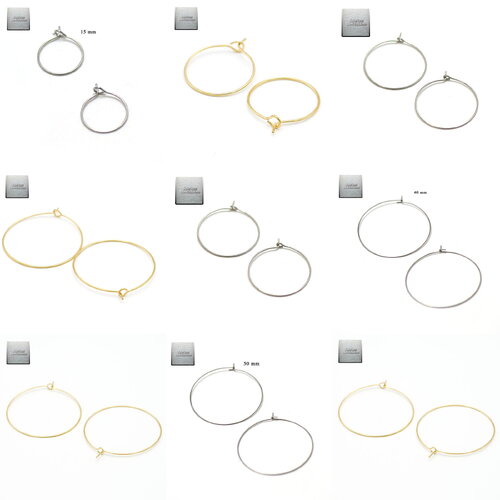 Acier inox/doré: 20/10 créole à pointe 25/30/35/40 mm, steel stainless