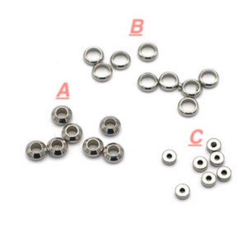 Acier inox: 20 perles intercalaire, steel stainless, divers modèles aux choix