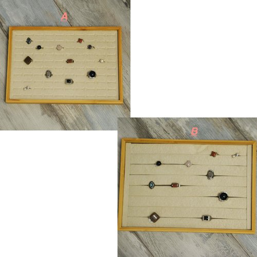 Présentoir grand plateaux bambou pour bague 35x24x3 cm, 2 modèles aux choix