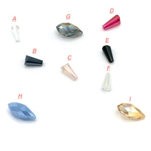 10- 20 perles de cristal petite cône 8x4x4 mm et " goutte d'eau horizontal " , couleurs aux choix
