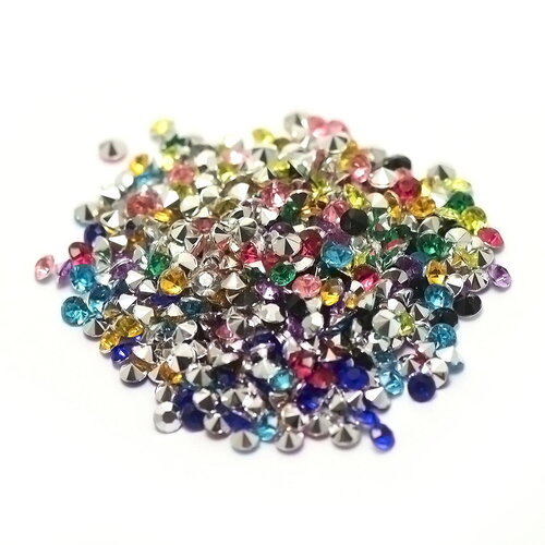 10g perles strass en verre à coller cône 4 mm, couleurs aux choix