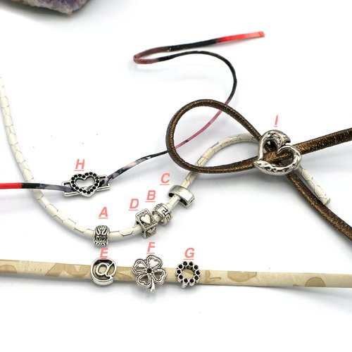 4-20 perles passante argenté lanière