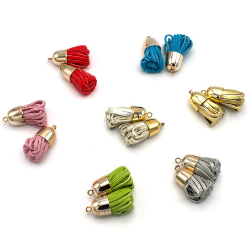 2 pompons en simili cuir clochette 40x20 mm, couleurs aux choix