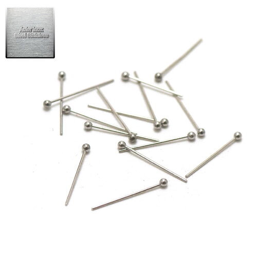 Acier inox: 20 tiges tête perle 18 mm, steel stainless